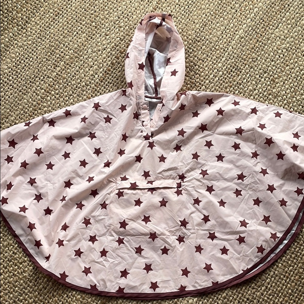 Zara Kids Pink Star Patterned Hooded Rain Poncho, Size Small